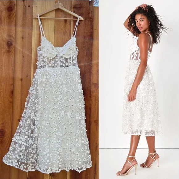 knee length dresses for ladies Stephanie Dress, in 3D Floral Embroidery, Size: 2XL